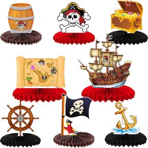 8 Pcs Pirate Honeycomb Table Centerpiece 8 Inches Hanging Paper Fans Nautical Pirate Table Party Decorations Treasure Hunt Pirate Theme Centerpiece. in Kuwait