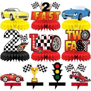 قطع مركزية لطاولة عيد الميلاد بتصميم سيارة سباق على شكل خلية النحل، 10 قطع من أغطية الطاولة ثلاثية الابعاد لاثنين من ديكورات حفلات اعياد الميلاد ذات الطابع السريع بنمط مربعات، لوازم حفلات السباق in Kuwait