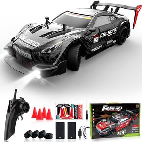 LFOLUSU سيارة التحكم عن بعد RC الانجراف سيارة 1:16 مقياس 4WD RC سيارة مع أضواء LED 2.4 جيجا هرتز 28 كم / ساعة RTR عالية السرعة سباق السيارات الرياضية لعبة سيارة للبالغين بنين بنات أطفال هدية 2 قطعة بطارية قابلة للشحن