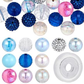 SUNNYCLUE 10 Styles 20mm Resin Rhinestone Beads Acrylic Round Chunky Beads for Jewelry Making Large Resin Berry Charms Bracelets Earrings Supplies Mixed Color DIY Craft