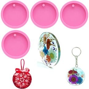 6 PCS Flat Circle Resin Molds Round Keychain Silicone Molds with Hole Circle Pendant Earrings Charms Molds for DIY Earrings Keychain Pet Tag Jewelry Making Epoxy Resin Art Crafts Making (3.3Inch)