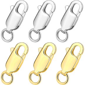 مشبك لوبستر من الفضة الاسترلينية عيار 925 من مودا كرافت، 6 قطع مع حلقات وصل مغلقة، مشابك لوبستر ايطالي مضادة للحساسية لصنع القلائد والاساور والمجوهرات (3 فضي 3 ذهبي، 0.47 × 0.15 انش) in Kuwait