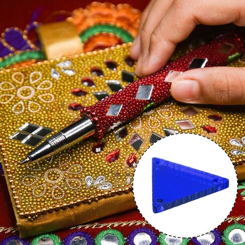 MECCANIXITY 50pcs Sew on Triangle Acrylic Mirror Piece Flat Back DIY Mirrored Rhinestones Mirror Beads for Evening Dresses Cloth Garment Black 16x16mm in Saudi Arabia