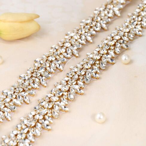 Luxury Bling Crystal Rhinestone Applique Trims 1 Yard for Bridal Belt- Gold(36.61'' x 1.38'') in Kuwait