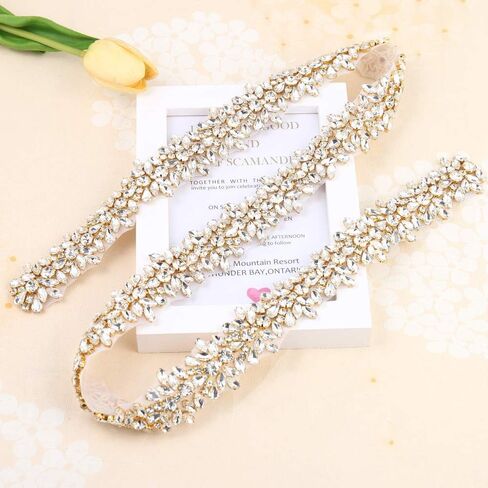 Luxury Bling Crystal Rhinestone Applique Trims 1 Yard for Bridal Belt- Gold(36.61'' x 1.38'') in Kuwait