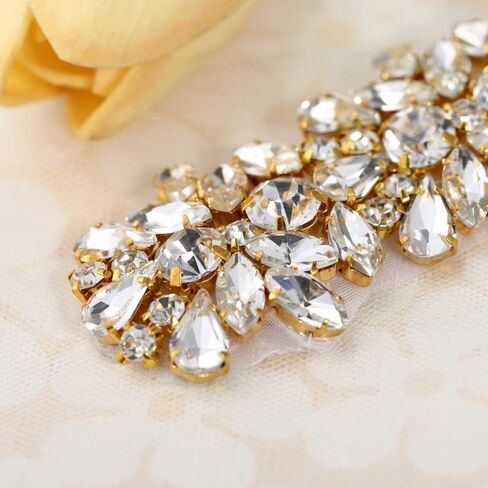 Luxury Bling Crystal Rhinestone Applique Trims 1 Yard for Bridal Belt- Gold(36.61'' x 1.38'') in Kuwait