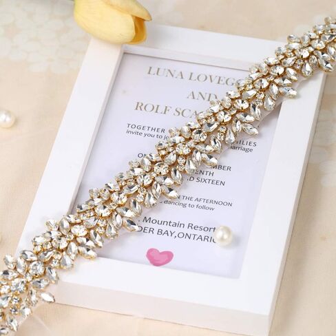 Luxury Bling Crystal Rhinestone Applique Trims 1 Yard for Bridal Belt- Gold(36.61'' x 1.38'') in Kuwait