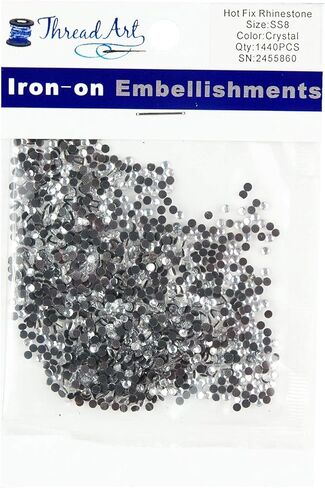 Threadart SS8 (2.4 مم) أحجار الراين الكريستالية الساخنة 10 إجمالي (1440/pkg) الإصلاح العاجل - الكي - 8 أحجام من أحجار الراين الكريستالية متاحة in Kuwait