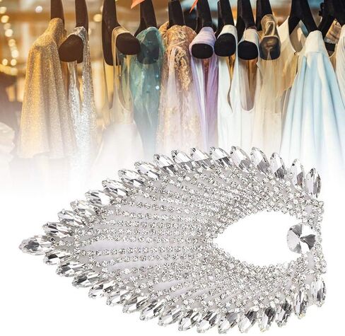 سلسلة حجر الراين، 3.35 × 5.12 بوصة سلاسل مخلب حجر الراين على شكل عين الحصان وأحجار الراين الكريستالية وسلسلة قريبة من الزخرفة DIY ملحقات تزيين يدوية لتزيين فستان الزفاف (أبيض) in Kuwait