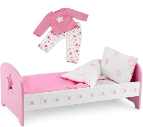 Emily Rose Pink and White 14-inch Doll Bed Gift Set - Includes Bedding and Matching 14" Doll PJs Pajamas! | Compatible with Glitter Girls Dolls in Saudi Arabia