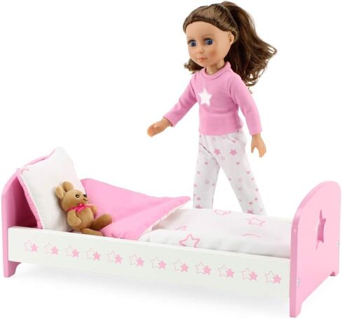 Emily Rose Pink and White 14-inch Doll Bed Gift Set - Includes Bedding and Matching 14" Doll PJs Pajamas! | Compatible with Glitter Girls Dolls in Saudi Arabia