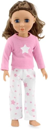 Emily Rose Pink and White 14-inch Doll Bed Gift Set - Includes Bedding and Matching 14" Doll PJs Pajamas! | Compatible with Glitter Girls Dolls in Saudi Arabia