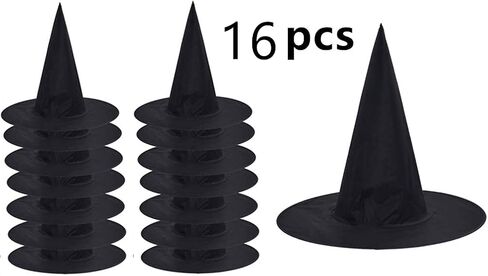 16 قطعة من قبعة الساحرة السوداء للهالوين للحفلات التنكرية، ملحقات يومية لحفلات الهالوين والكرنفالات، لون اسود in Kuwait