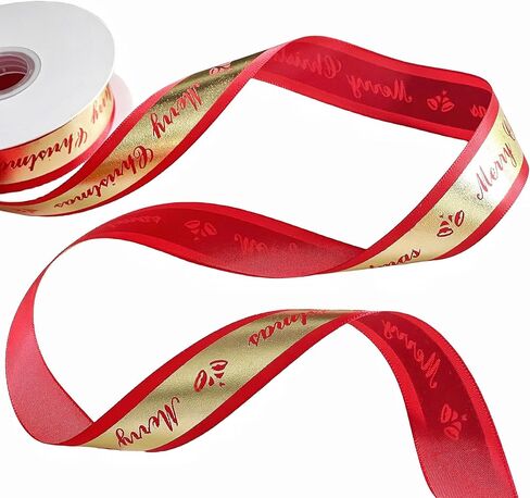 شريط QIANF لعيد الميلاد، مقاس 2.54 سم × 25 ياردة، أشرطة لامعة ذهبية متلألئة مع نص عيد ميلاد سعيد لتغليف الهدايا، الحرف اليدوية اليدوية، زينة عيد الميلاد، أحمر in Kuwait