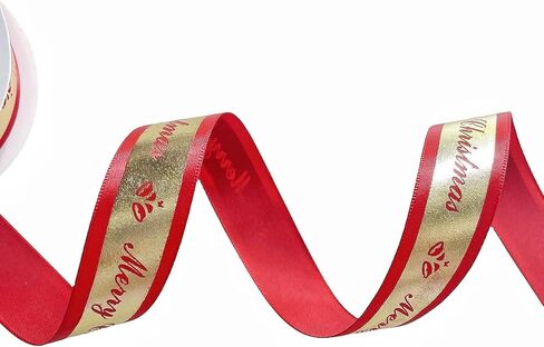 شريط QIANF لعيد الميلاد، مقاس 2.54 سم × 25 ياردة، أشرطة لامعة ذهبية متلألئة مع نص عيد ميلاد سعيد لتغليف الهدايا، الحرف اليدوية اليدوية، زينة عيد الميلاد، أحمر in Kuwait