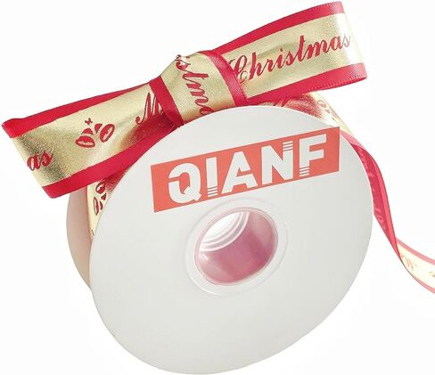 شريط QIANF لعيد الميلاد، مقاس 2.54 سم × 25 ياردة، أشرطة لامعة ذهبية متلألئة مع نص عيد ميلاد سعيد لتغليف الهدايا، الحرف اليدوية اليدوية، زينة عيد الميلاد، أحمر in Kuwait