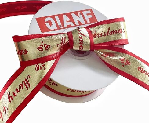 شريط QIANF لعيد الميلاد، مقاس 2.54 سم × 25 ياردة، أشرطة لامعة ذهبية متلألئة مع نص عيد ميلاد سعيد لتغليف الهدايا، الحرف اليدوية اليدوية، زينة عيد الميلاد، أحمر in Kuwait