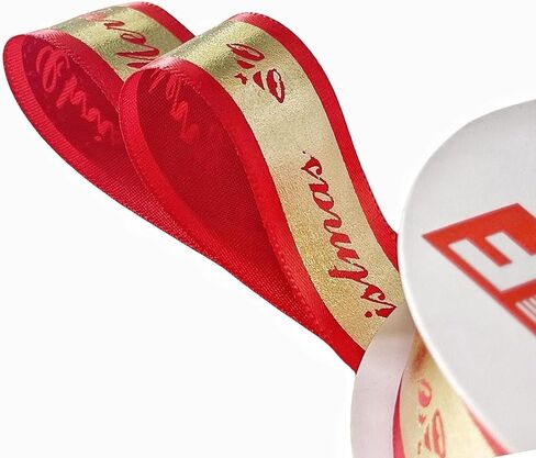 شريط QIANF لعيد الميلاد، مقاس 2.54 سم × 25 ياردة، أشرطة لامعة ذهبية متلألئة مع نص عيد ميلاد سعيد لتغليف الهدايا، الحرف اليدوية اليدوية، زينة عيد الميلاد، أحمر in Kuwait