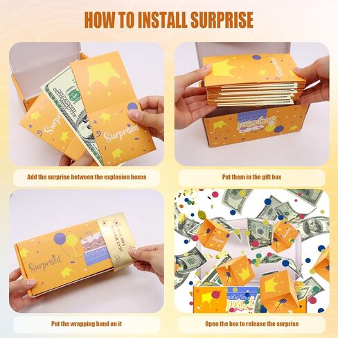 زوكون صندوق هدايا مفاجآت انفجار مقابل المال، صندوق هدايا لمفاجآت عيد الميلاد مع قصاصات ورق نقود، صندوق هدايا بتصميم انفجار منبثق لعيد الميلاد والذكرى السنوية والكريسماس وعيد الحب in Kuwait