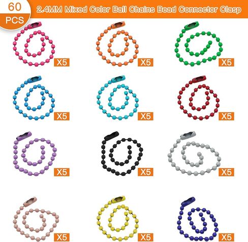 120Pcs Ball Chains Bead Connector Clasp,2.4 mm Nickel Plated Ball Chain Necklace Ball Bead Chain Extension Keychain Chains for Key Chains,Tags,Craft Projects,Dog Tag Ball Chain Jewelry Findings in Saudi Arabia