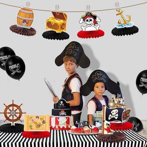 8 Pcs Pirate Honeycomb Table Centerpiece 8 Inches Hanging Paper Fans Nautical Pirate Table Party Decorations Treasure Hunt Pirate Theme Centerpiece. in Kuwait