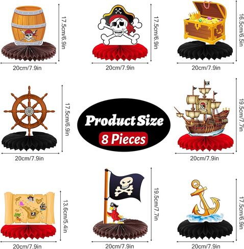 8 Pcs Pirate Honeycomb Table Centerpiece 8 Inches Hanging Paper Fans Nautical Pirate Table Party Decorations Treasure Hunt Pirate Theme Centerpiece. in Kuwait