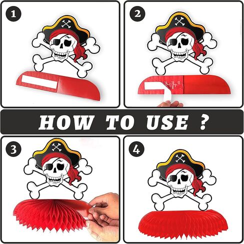 8 Pcs Pirate Honeycomb Table Centerpiece 8 Inches Hanging Paper Fans Nautical Pirate Table Party Decorations Treasure Hunt Pirate Theme Centerpiece. in Kuwait