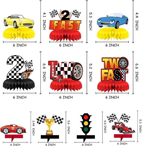 قطع مركزية لطاولة عيد الميلاد بتصميم سيارة سباق على شكل خلية النحل، 10 قطع من أغطية الطاولة ثلاثية الابعاد لاثنين من ديكورات حفلات اعياد الميلاد ذات الطابع السريع بنمط مربعات، لوازم حفلات السباق in Kuwait