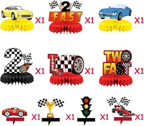 قطع مركزية لطاولة عيد الميلاد بتصميم سيارة سباق على شكل خلية النحل، 10 قطع من أغطية الطاولة ثلاثية الابعاد لاثنين من ديكورات حفلات اعياد الميلاد ذات الطابع السريع بنمط مربعات، لوازم حفلات السباق in Kuwait