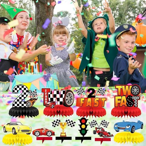 قطع مركزية لطاولة عيد الميلاد بتصميم سيارة سباق على شكل خلية النحل، 10 قطع من أغطية الطاولة ثلاثية الابعاد لاثنين من ديكورات حفلات اعياد الميلاد ذات الطابع السريع بنمط مربعات، لوازم حفلات السباق in Kuwait