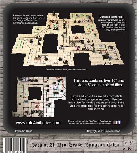 بلاط زنزانة قابل للمسح الجاف، مجموعة كومبو من 5 مربعات متشابكة مقاس 10 انش وستة عشر 5 انش للعب الادوار والالعاب المصغرة على سطح الطاولة in Kuwait