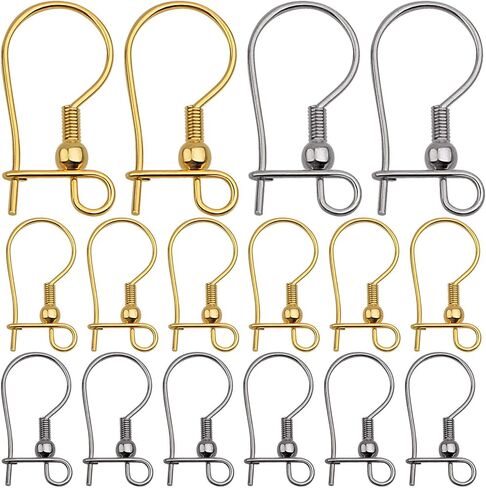 50pcs Stainless Steel Earring Fish Hooks Hypo-allergenic Closable Openable Ear Wires Hooks Anti-Drop Earring Connector Findings for DIY Jewelry Making Supplies, 2 Colors in Kuwait