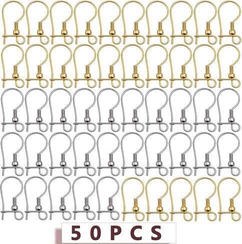 50pcs Stainless Steel Earring Fish Hooks Hypo-allergenic Closable Openable Ear Wires Hooks Anti-Drop Earring Connector Findings for DIY Jewelry Making Supplies, 2 Colors in Kuwait