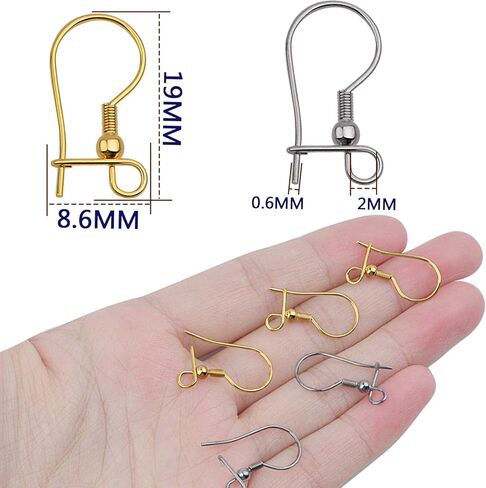 50pcs Stainless Steel Earring Fish Hooks Hypo-allergenic Closable Openable Ear Wires Hooks Anti-Drop Earring Connector Findings for DIY Jewelry Making Supplies, 2 Colors in Kuwait