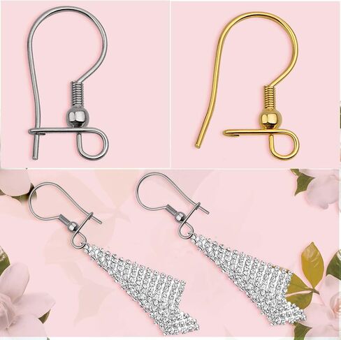 50pcs Stainless Steel Earring Fish Hooks Hypo-allergenic Closable Openable Ear Wires Hooks Anti-Drop Earring Connector Findings for DIY Jewelry Making Supplies, 2 Colors in Kuwait