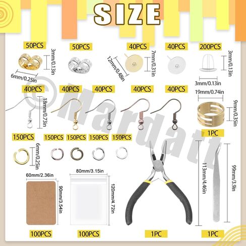 Mardatt 1533Pcs Earring Making Kit Includes 5 Colors Earring Hooks, Jump Rings, Pliers, Earrings Holder Cards, Silicone Earring Backs Stoppers, Earring Posts and Jewelry Pliers for Jewelry Making Repa in Saudi Arabia