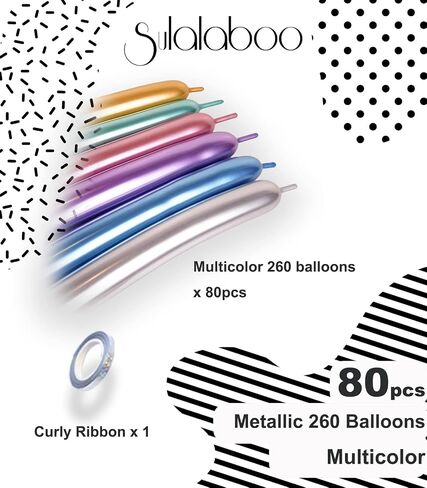 SULALABOO ميتاليك 260 بالونة، 80 قطعة من بالونات اللاتكس متعددة الألوان طويلة لامعة لزهور ملتوية وحيوانات لحفلات أعياد الميلاد والذكرى السنوية وحفلات الزفاف أو غيرها من المناسبات والمهرجانات in Kuwait