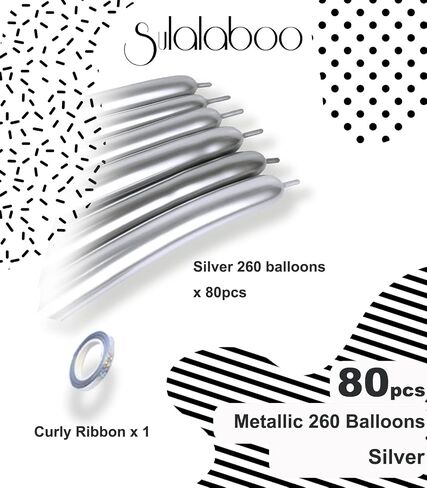 SULALABOO ميتاليك 260 بالونة، 80 قطعة من بالونات اللاتكس متعددة الألوان طويلة لامعة لزهور ملتوية وحيوانات لحفلات أعياد الميلاد والذكرى السنوية وحفلات الزفاف أو غيرها من المناسبات والمهرجانات in Kuwait