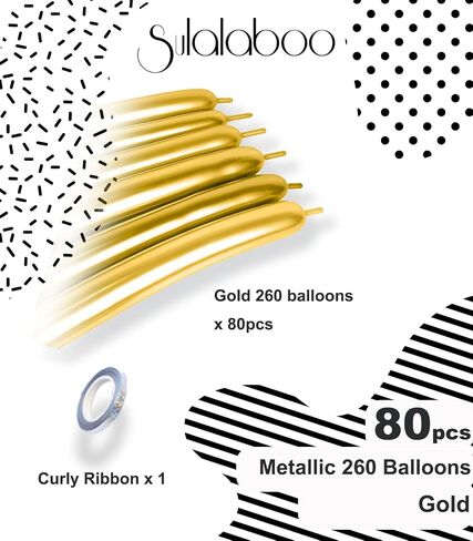 SULALABOO ميتاليك 260 بالونة، 80 قطعة من بالونات اللاتكس متعددة الألوان طويلة لامعة لزهور ملتوية وحيوانات لحفلات أعياد الميلاد والذكرى السنوية وحفلات الزفاف أو غيرها من المناسبات والمهرجانات in Kuwait