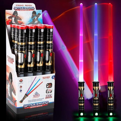 Liberty Imports 12 حزمة: مجموعة سيوف مضيئة بإضاءة LED - سيوف قابلة للسحب حساسة للحركة متغيرة الألوان مع تأثيرات صوتية FX للحفلات ذات الطابع الخاص، هدايا الحفلات الكبيرة والحفلات التنكرية in Saudi Arabia