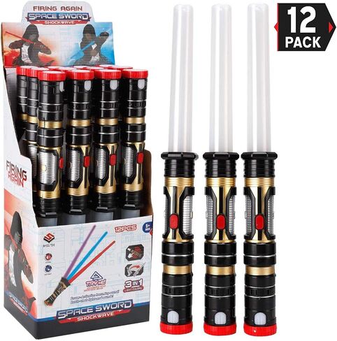 Liberty Imports 12 حزمة: مجموعة سيوف مضيئة بإضاءة LED - سيوف قابلة للسحب حساسة للحركة متغيرة الألوان مع تأثيرات صوتية FX للحفلات ذات الطابع الخاص، هدايا الحفلات الكبيرة والحفلات التنكرية in Saudi Arabia