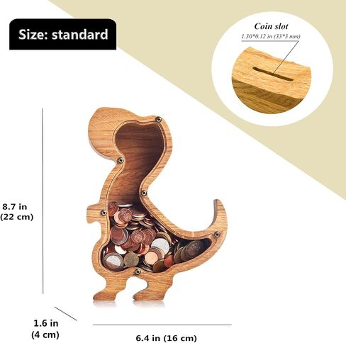 Wooden Trex Dinosaur Piggy Bank for Boys Girls | Expertly Handcrafted Wooden Tyrannosaurus Piggy Bank Durable Oak w Plexiglass Side for Building Money Habits (Personalized) in Saudi Arabia
