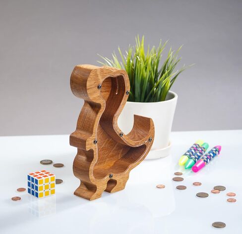 Wooden Trex Dinosaur Piggy Bank for Boys Girls | Expertly Handcrafted Wooden Tyrannosaurus Piggy Bank Durable Oak w Plexiglass Side for Building Money Habits (Personalized) in Saudi Arabia