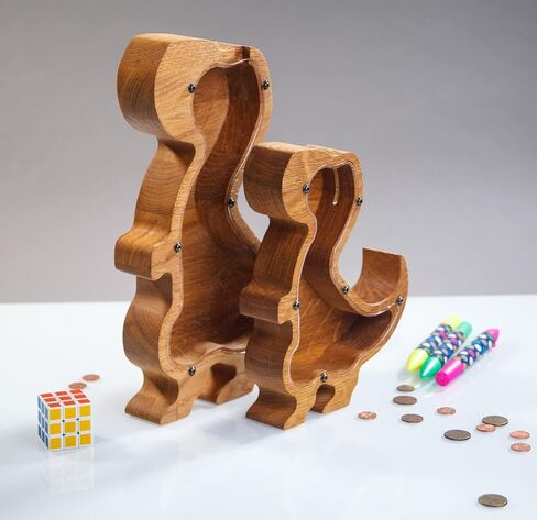 Wooden Trex Dinosaur Piggy Bank for Boys Girls | Expertly Handcrafted Wooden Tyrannosaurus Piggy Bank Durable Oak w Plexiglass Side for Building Money Habits (Personalized) in Saudi Arabia