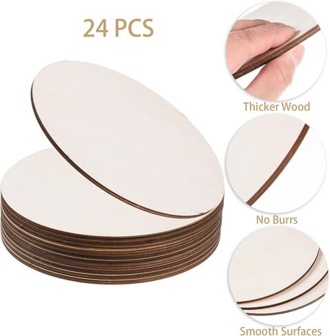 24 Pack 8 Inch Wooden Circles for Crafts 0.2" Thick Unfinished Round Wood Slices Natural Rounds Wooden Cutouts Blank Round Wood Discs for DIY Crafts Door Hanger Wedding Home Hanging Sign Decoration in Saudi Arabia