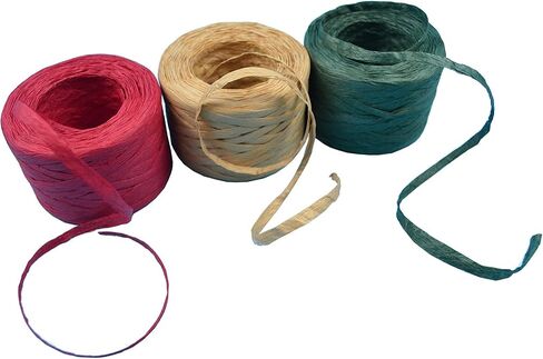 Syuangz 3 Rolls Red Green Kraft 1/4" by 492 Feet Raffia Ribbon/String, 164Feet Each Roll, Packing Paper Twine for Christmas in Saudi Arabia
