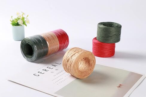 Syuangz 3 Rolls Red Green Kraft 1/4" by 492 Feet Raffia Ribbon/String, 164Feet Each Roll, Packing Paper Twine for Christmas in Saudi Arabia