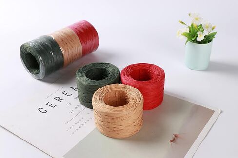 Syuangz 3 Rolls Red Green Kraft 1/4" by 492 Feet Raffia Ribbon/String, 164Feet Each Roll, Packing Paper Twine for Christmas in Saudi Arabia