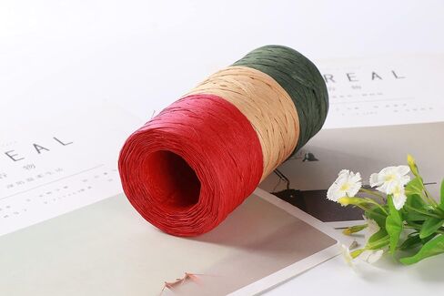 Syuangz 3 Rolls Red Green Kraft 1/4" by 492 Feet Raffia Ribbon/String, 164Feet Each Roll, Packing Paper Twine for Christmas in Saudi Arabia