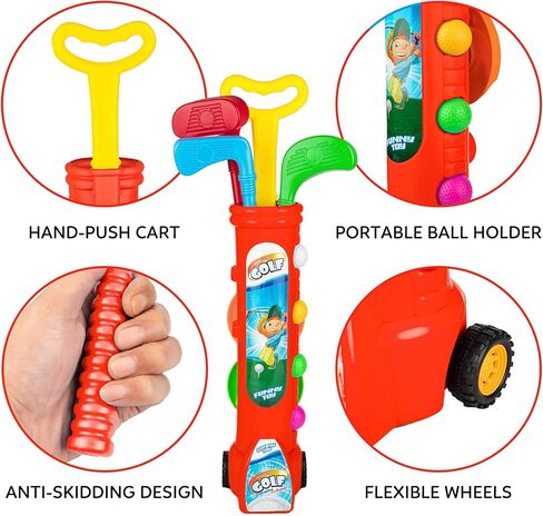 مجموعة نوادي الجولف Liberry Kids، لعبة جولف مع عربة جولف واحدة، 3 مضارب جولف، فتحتين للتدريب، 2 تيشيرت جولف و6 كرات، لعبة تمرين في الهواء الطلق للأطفال من عمر 3 إلى 4 سنوات، للأولاد والبنات (أحمر) in Kuwait